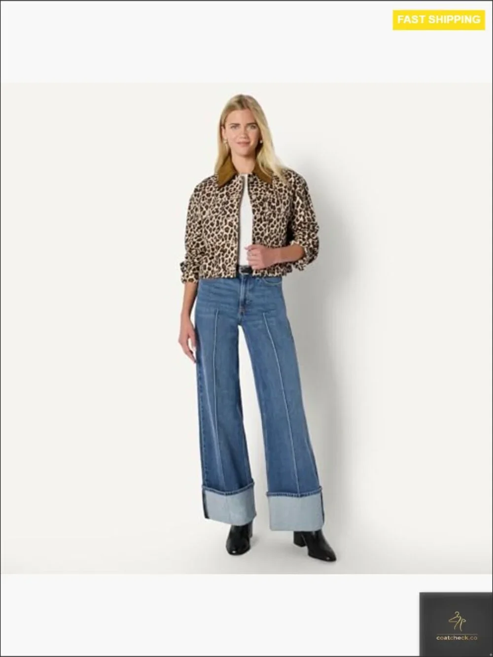 Oversized Cropped Denim Jacket Contrast Corduroy Collar Y2K Vintage Inspired - Picture 5 of 7